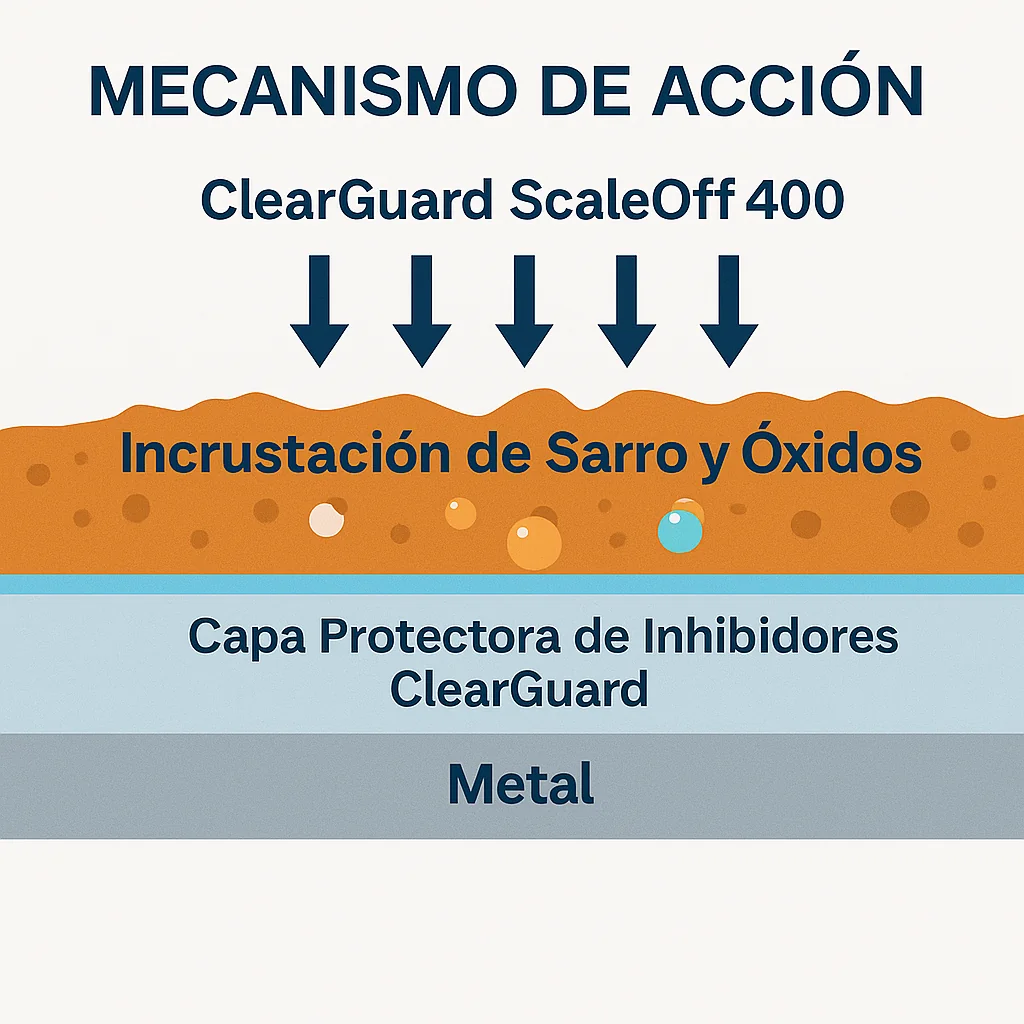como actua ClearGuard ScaleOff 400 limpiando las incrustaciones sin atacar el metal