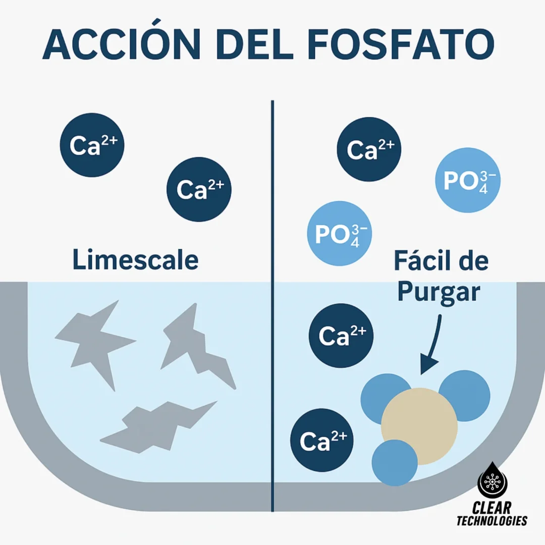 accion del fosfato en el agua de una caldera
