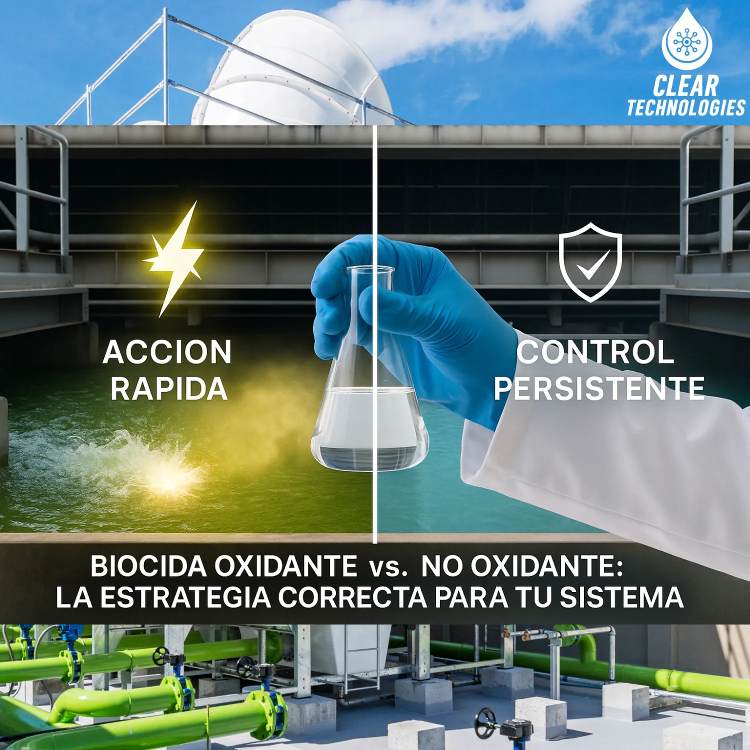 biocida oxidante vs biocida no oxidante para torre de enfriamiento de agua