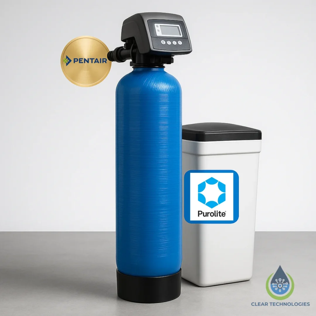 Ablandador industrial automático ClearSoft IS-1000-PNT-SX con válvula Pentair, resina Purolite y tanque de salmuera de 70 litros en peru